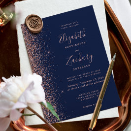 Convite Casamento Moderno com Brilho Azul Navy e Dourado R