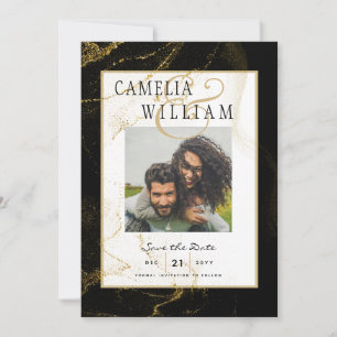 Convite Casamento Moderno com Brilho Dourado Negro