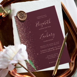 Convite Casamento Moderno com Brilho em Dourado Rosa e Bur