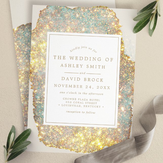 Convite Casamento Moderno com Brilho Iridescente (Criador carregado)