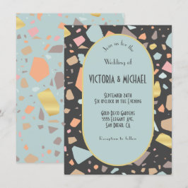 Convite Casamento moderno com bronze de Terrazzo