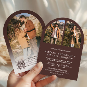 Convite Casamento Moderno com Código QR de Foto de Arco em