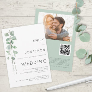 Convite Casamento Moderno com Código QR de Foto de Eucalip