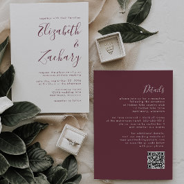 Convite Casamento Moderno com Código QR e Caligrafia em Bo