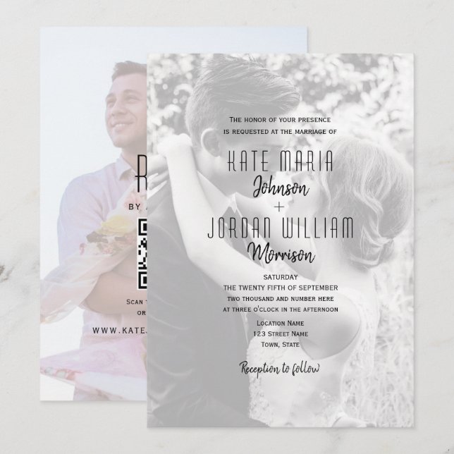Convite Casamento Moderno com Código QR e Foto (Frente/Verso)