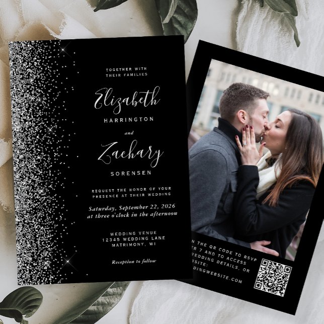 Convite Casamento Moderno com Código QR e Foto em Brilho P (Criador carregado)