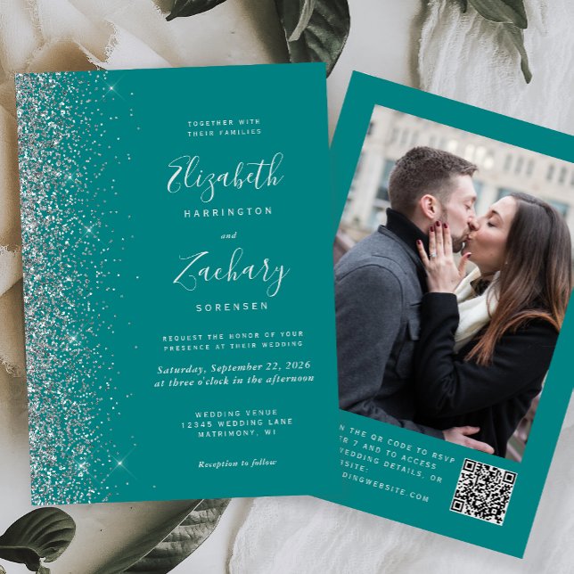 Convite Casamento Moderno com Código QR e Foto em Brilho P (Criador carregado)