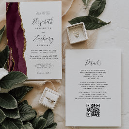 Convite Casamento Moderno com Código QR em Ágata Dourada B