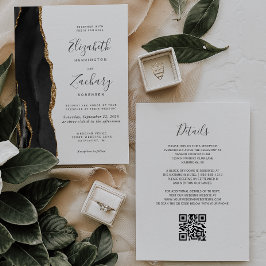 Convite Casamento Moderno com Código QR em Ágata Dourada P