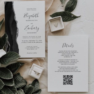 Convite Casamento Moderno com Código QR em Ágata Prata Pre