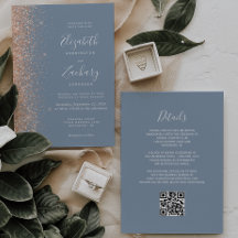 Casamento Moderno com Código QR em Azul Poeirento 