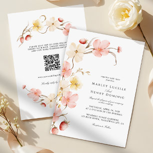 Convite Casamento Moderno com Código QR Floral Blush Compl