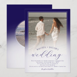Convite Casamento Moderno com Efeito Ombre Azul Escuro 2-F