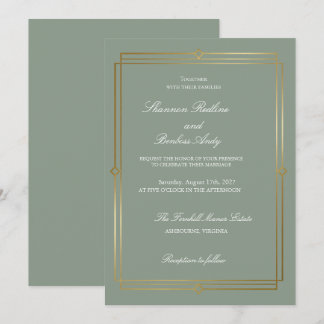 Convite Casamento Moderno com Elegância em Verde Sage e Do