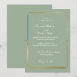 Convite Casamento Moderno com Elegância em Verde Sage e Do