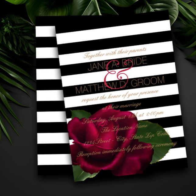 Convite Casamento Moderno com Faixa Preta Rosa Vermelho Pr (Criador carregado)
