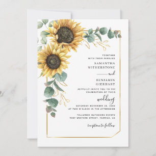 Convite Casamento Moderno com Flores de Girassol e Eucalip