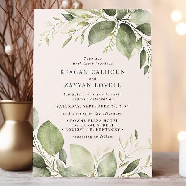 Convite Casamento Moderno com Folhas de Eucalipto Elegante (Criador carregado)