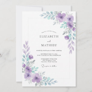 Convite Casamento Moderno com Folhas de Violeta Roxo Periw