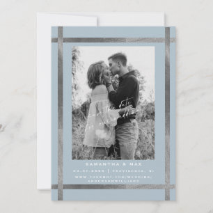 Convite Casamento Moderno com Foto Azul Gelo e Prata