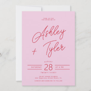 Convite Casamento moderno com foto em letra cursiva vermel