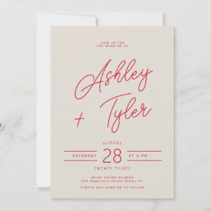 Convite Casamento moderno com foto em letra cursiva vermel