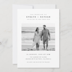 Convite Casamento Moderno com Foto em Preto e Branco com C