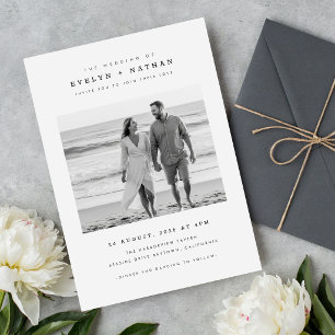 Convite Casamento Moderno com Foto em Preto e Branco com C