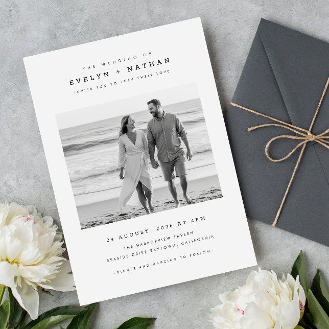 Convite Casamento Moderno com Foto em Preto e Branco com C (Criador carregado)