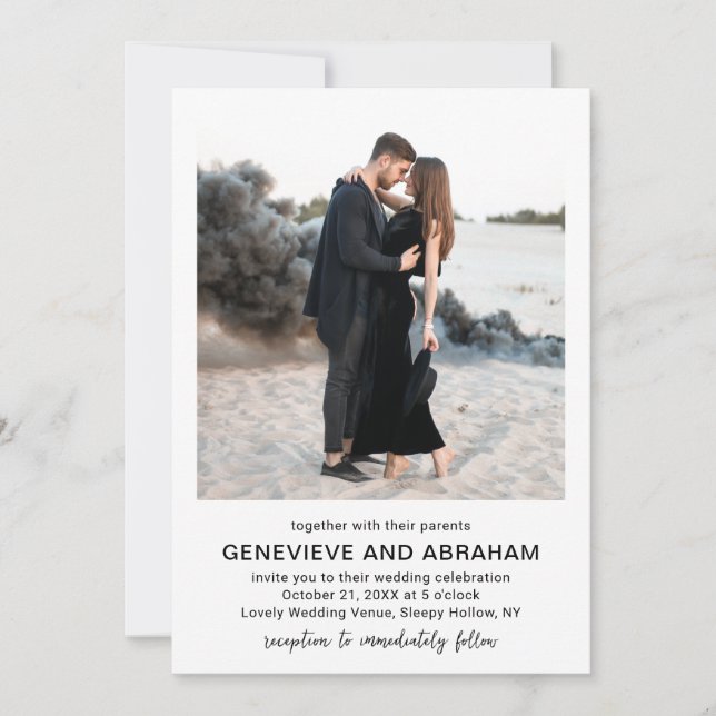 Convite Casamento Moderno com Foto em QR Code Preto e Bran (Frente)
