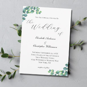 Convite Casamento Moderno com Grafia Elegante de Eucalipto