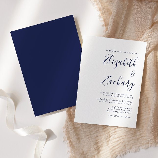 Convite Casamento Moderno com Letra Azul-Marinho (Criador carregado)