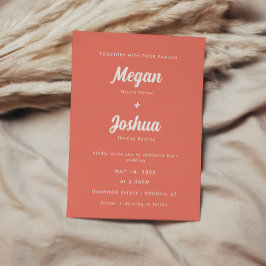 Convite Casamento Moderno com Letra Coral Rosa