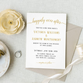 Convite Casamento Moderno com Letra Dourada Felizes para S