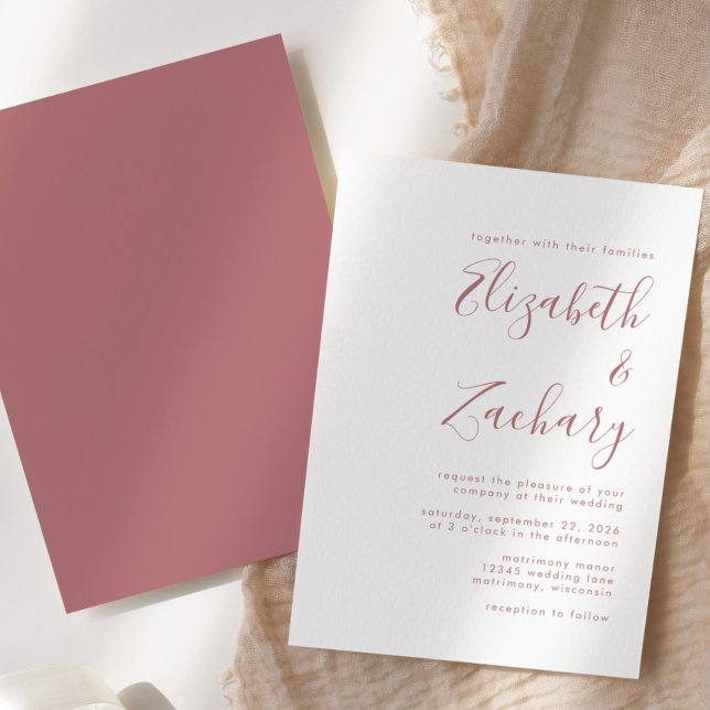 Convite Casamento Moderno com Letra Rosada em Script (Criador carregado)