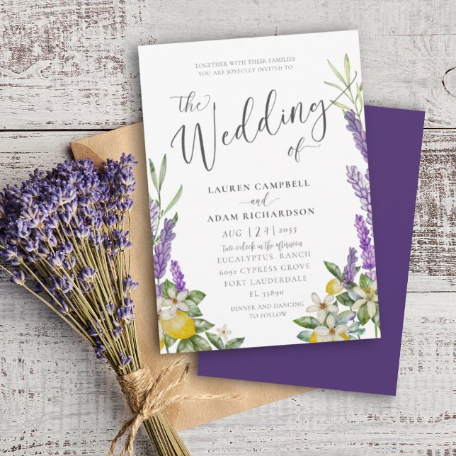 Convite Casamento Moderno com Limão e Folhagem de Lavanda (Criador carregado)