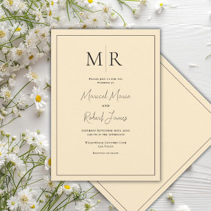Convite Casamento Moderno com Monograma Amarelo Elegante
