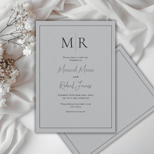 Convite Casamento Moderno com Monograma Cinza Elegante