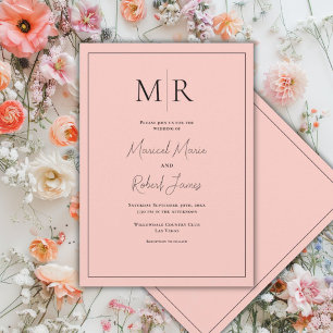 Convite Casamento Moderno com Monograma de Pêssego Elegant