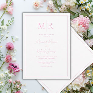 Convite Casamento Moderno com Monograma Rosa Elegante