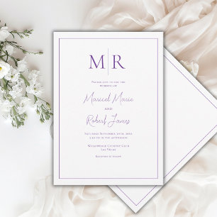 Convite Casamento Moderno com Monograma Roxo Elegante