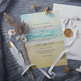 Convite Casamento Moderno com QR Code Destino de Praia Ele