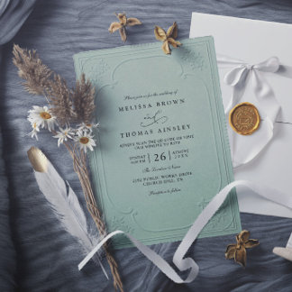 Convite Casamento Moderno com Relevo Ornamentado Elegante 