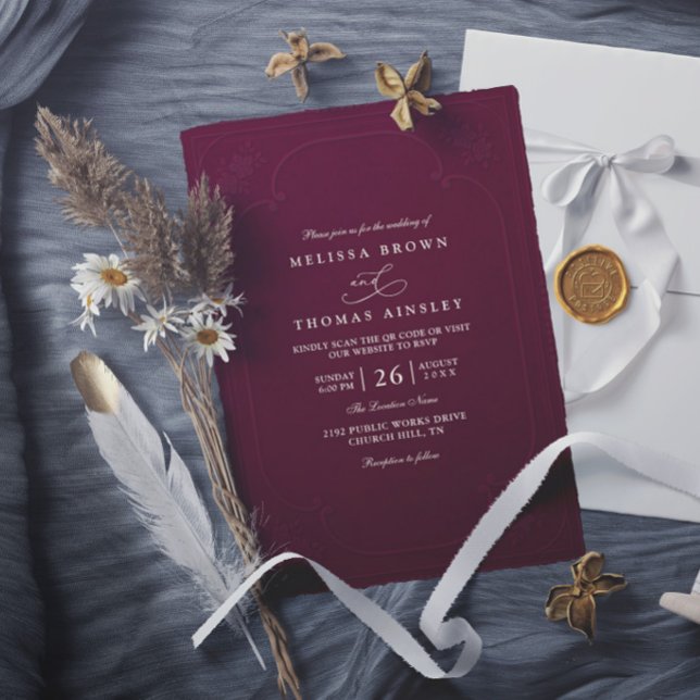 Convite Casamento Moderno com Relevo Ornamentado Elegante  (Criador carregado)