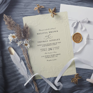 Convite Casamento Moderno com Relevo Ornamentado Elegante