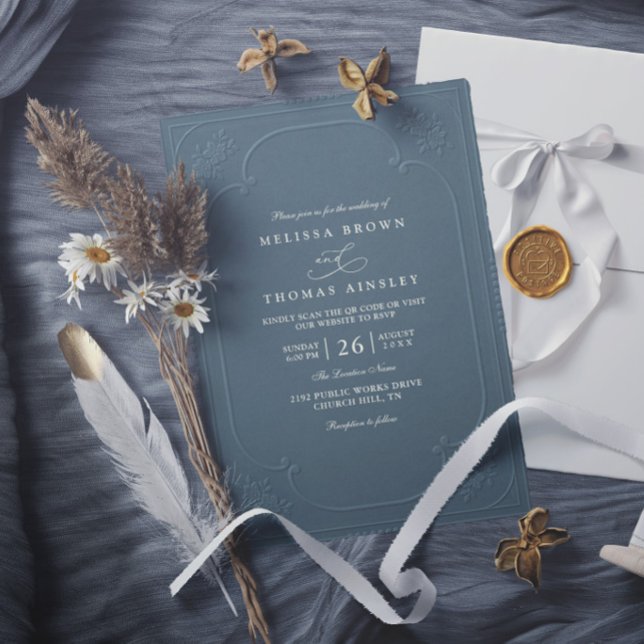 Convite Casamento Moderno com Relevo Ornamentado Elegante  (Criador carregado)