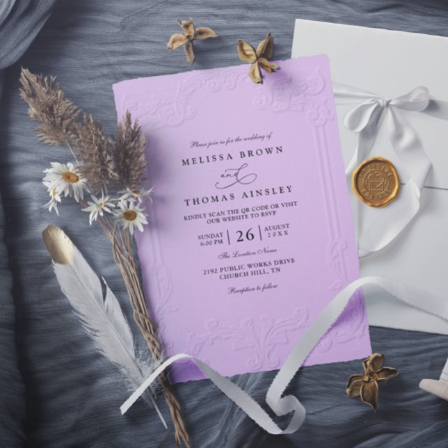 Convite Casamento moderno com relevo ornamentado elegante  (Criador carregado)