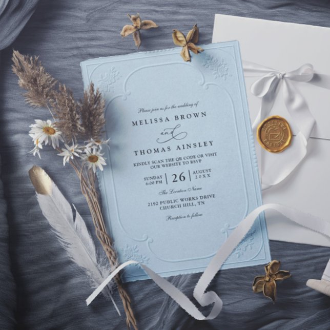 Convite Casamento Moderno com Relevo Ornamentado Elegante  (Criador carregado)