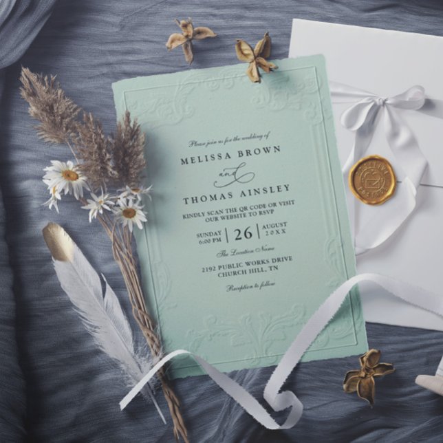 Convite Casamento Moderno com Relevo Ornamentado Elegante  (Criador carregado)