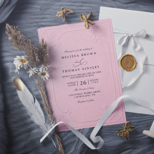 Convite Casamento Moderno com Relevo Ornamentado Elegante
